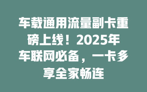 车载通用流量副卡重磅上线！2025年车联网必备，一卡多享全家畅连