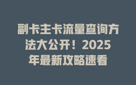 副卡主卡流量查询方法大公开！2025年最新攻略速看