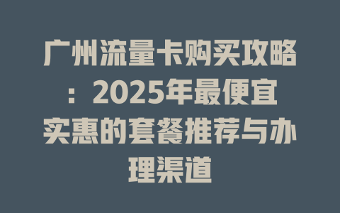 广州流量卡购买攻略：2025年最便宜实惠的套餐推荐与办理渠道