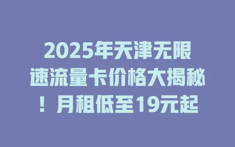 2025年天津无限速流量卡价格大揭秘！月租低至19元起