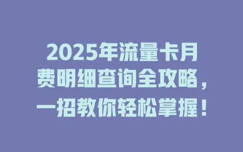 2025年流量卡月费明细查询全攻略，一招教你轻松掌握！