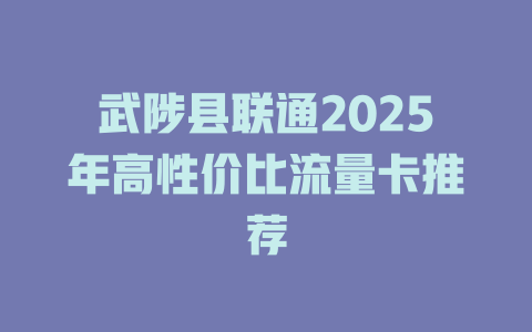 武陟县联通2025年高性价比流量卡推荐