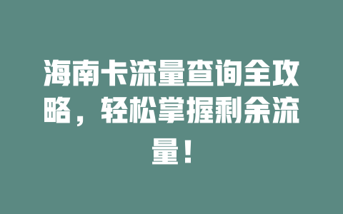 海南卡流量查询全攻略，轻松掌握剩余流量！