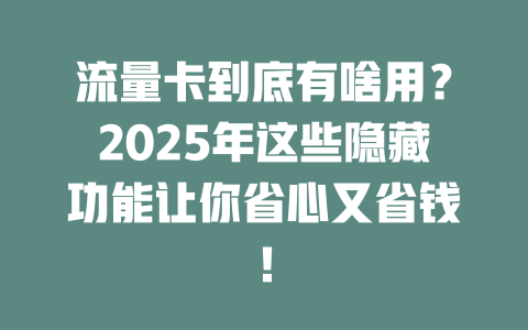 流量卡到底有啥用？2025年这些隐藏功能让你省心又省钱！