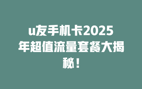 u友手机卡2025年超值流量套餐大揭秘！