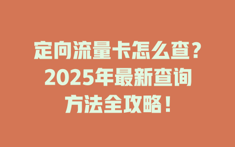 定向流量卡怎么查？2025年最新查询方法全攻略！