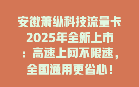 安徽萧纵科技流量卡2025年全新上市：高速上网不限速，全国通用更省心！