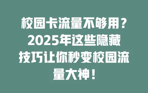 校园卡流量不够用？2025年这些隐藏技巧让你秒变校园流量大神！