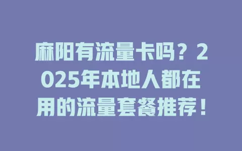 麻阳有流量卡吗？2025年本地人都在用的流量套餐推荐！