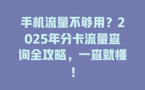 手机流量不够用？2025年分卡流量查询全攻略，一查就懂！