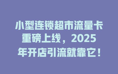 小型连锁超市流量卡重磅上线，2025年开店引流就靠它！