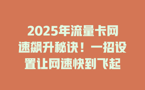 2025年流量卡网速飙升秘诀！一招设置让网速快到飞起