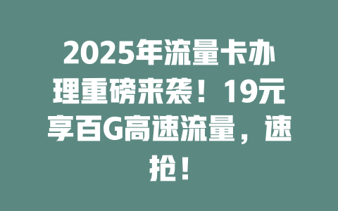 2025年流量卡办理重磅来袭！19元享百G高速流量，速抢！