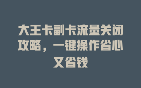 大王卡副卡流量关闭攻略，一键操作省心又省钱