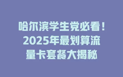 哈尔滨学生党必看！2025年最划算流量卡套餐大揭秘