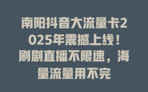 南阳抖音大流量卡2025年震撼上线！刷剧直播不限速，海量流量用不完