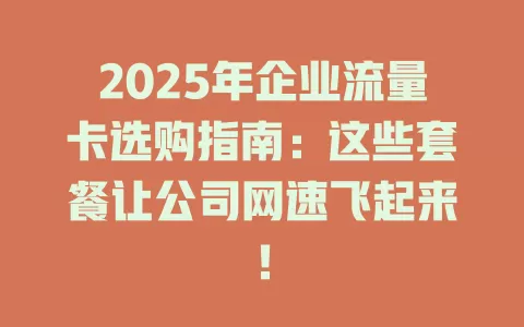 2025年企业流量卡选购指南：这些套餐让公司网速飞起来！
