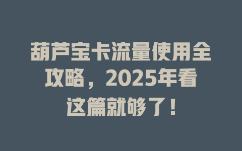 葫芦宝卡流量使用全攻略，2025年看这篇就够了！
