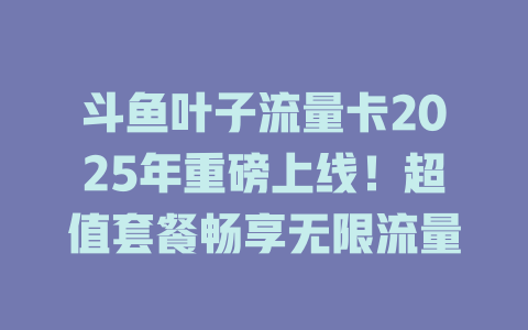 斗鱼叶子流量卡2025年重磅上线！超值套餐畅享无限流量