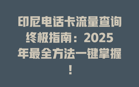 印尼电话卡流量查询终极指南：2025年最全方法一键掌握！