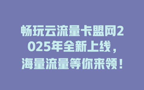 畅玩云流量卡盟网2025年全新上线，海量流量等你来领！