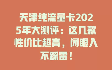 天津纯流量卡2025年大测评：这几款性价比超高，闭眼入不踩雷！