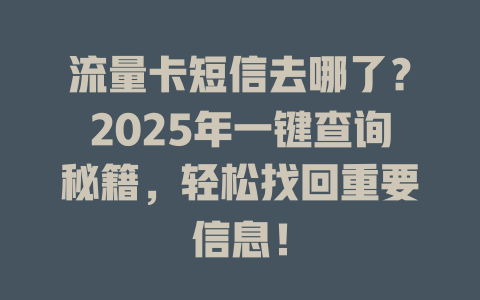 流量卡短信去哪了？2025年一键查询秘籍，轻松找回重要信息！