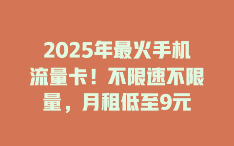 2025年最火手机流量卡！不限速不限量，月租低至9元