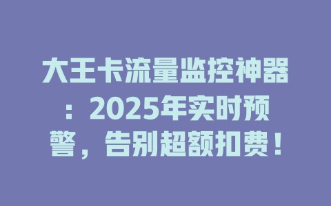 大王卡流量监控神器：2025年实时预警，告别超额扣费！