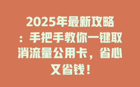 2025年最新攻略：手把手教你一键取消流量公用卡，省心又省钱！