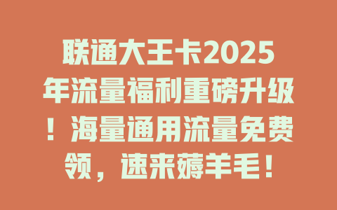联通大王卡2025年流量福利重磅升级！海量通用流量免费领，速来薅羊毛！