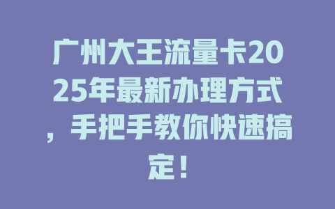 广州大王流量卡2025年最新办理方式,手把手教你快速搞定!