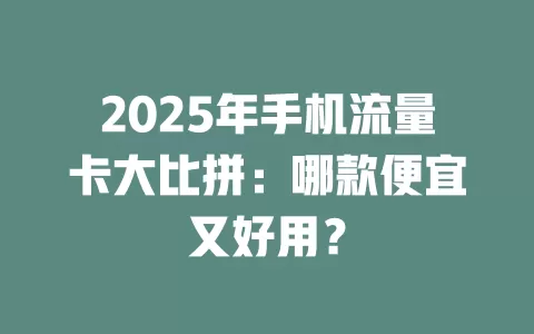 2025年手机流量卡大比拼：哪款便宜又好用？