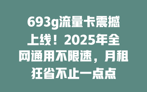 693g流量卡震撼上线！2025年全网通用不限速，月租狂省不止一点点