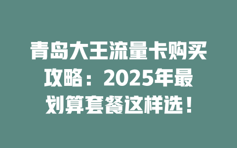 青岛大王流量卡购买攻略：2025年最划算套餐这样选！