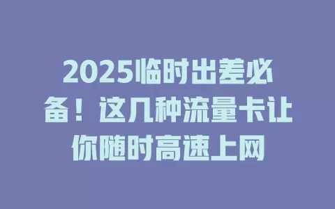 2025临时出差必备！这几种流量卡让你随时高速上网