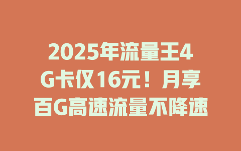 2025年流量王4G卡仅16元！月享百G高速流量不降速