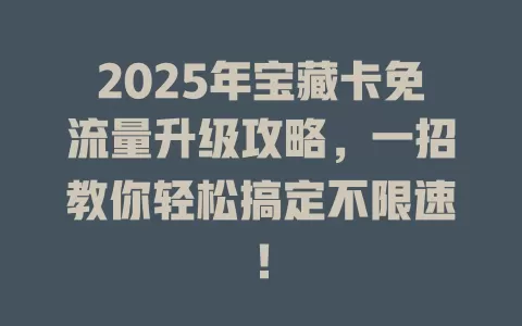 2025年宝藏卡免流量升级攻略，一招教你轻松搞定不限速！