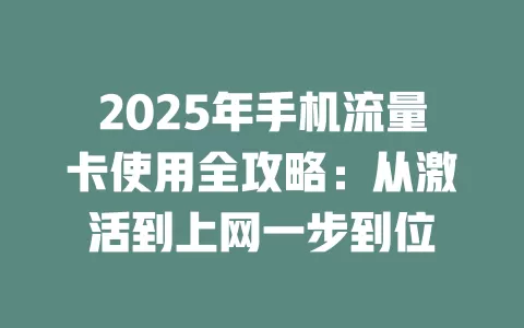 2025年手机流量卡使用全攻略：从激活到上网一步到位