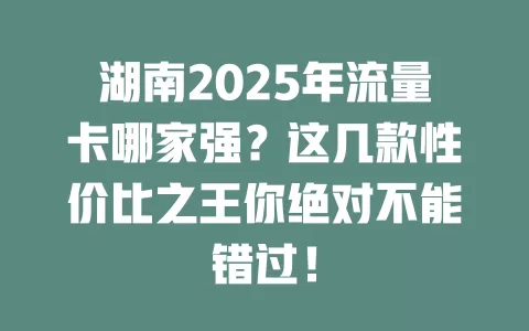 湖南2025年流量卡哪家强？这几款性价比之王你绝对不能错过！