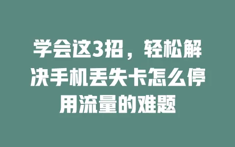 学会这3招，轻松解决手机丢失卡怎么停用流量的难题