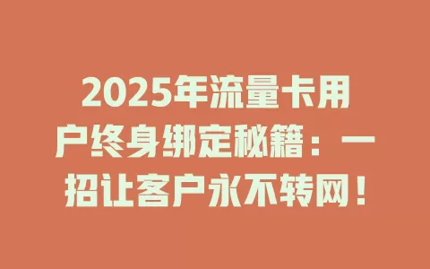 2025年流量卡用户终身绑定秘籍：一招让客户永不转网！