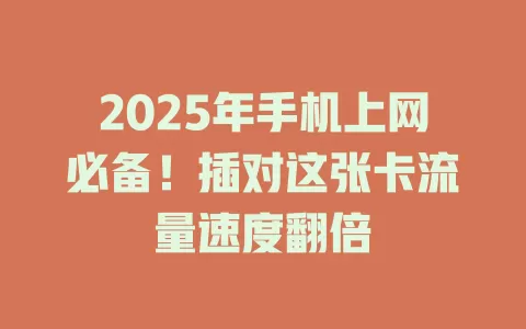 2025年手机上网必备！插对这张卡流量速度翻倍