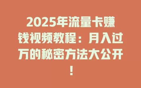 2025年流量卡赚钱视频教程：月入过万的秘密方法大公开！