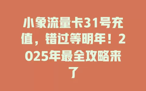 小象流量卡31号充值，错过等明年！2025年最全攻略来了