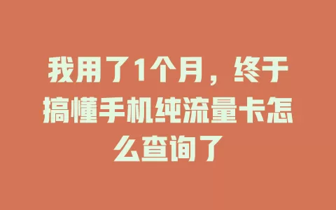 我用了1个月，终于搞懂手机纯流量卡怎么查询了