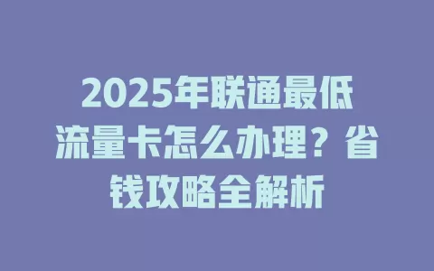 2025年联通最低流量卡怎么办理？省钱攻略全解析