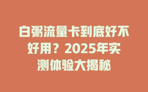 白粥流量卡到底好不好用？2025年实测体验大揭秘