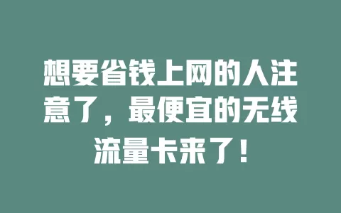 想要省钱上网的人注意了，最便宜的无线流量卡来了！