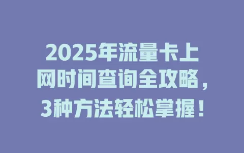 2025年流量卡上网时间查询全攻略，3种方法轻松掌握！